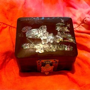 Asian Wooden Lacquered Jewelry / Trinket / Storage Box  
Mother of Pearl Design